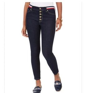 Tommy Hilfiger tribeca skinny jeans with red and white waist and front buttons 4